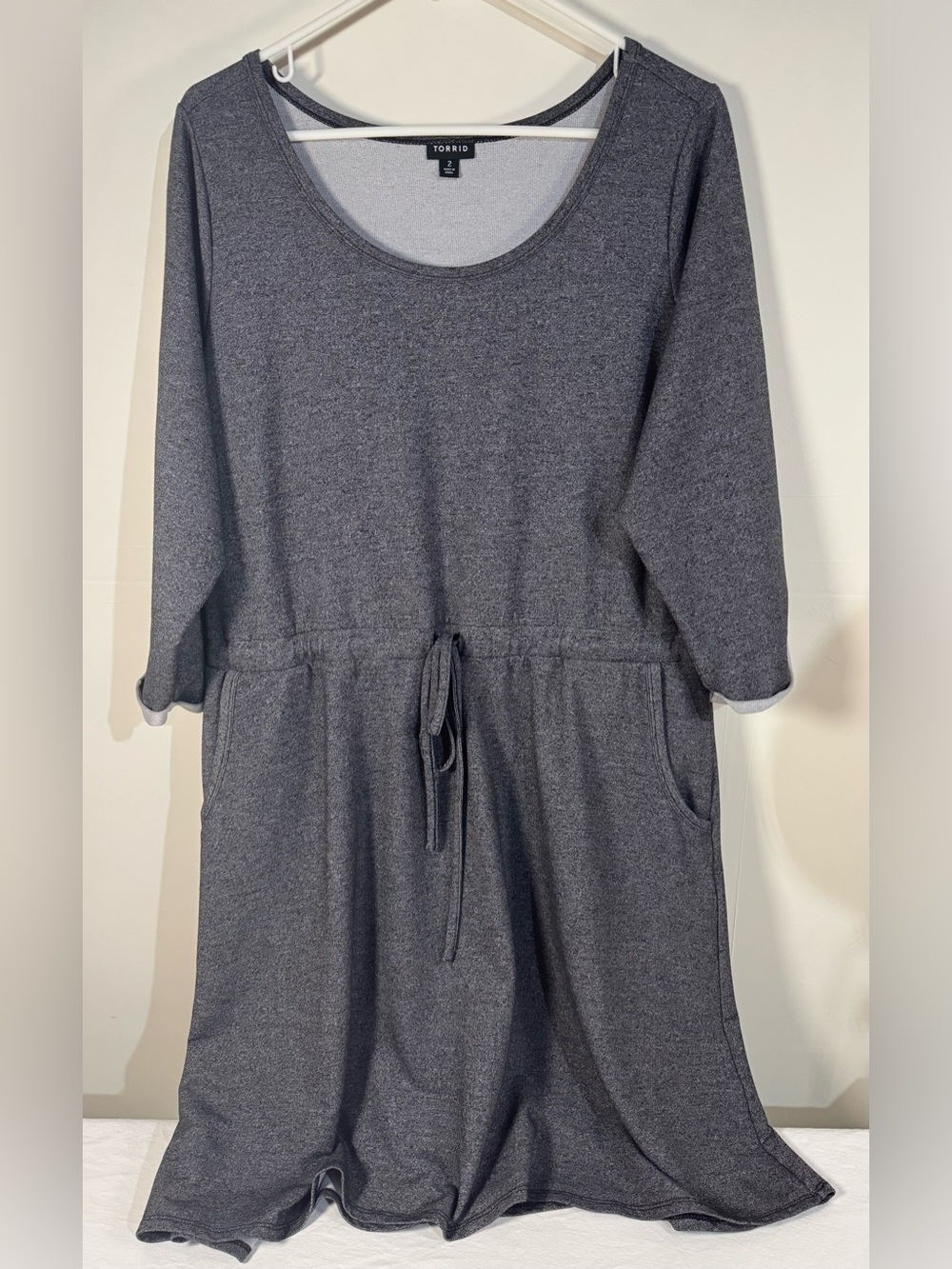 Torrid Heather Gray Knit dress shirt drawstring waist pockets 3/4 sleeve 2x